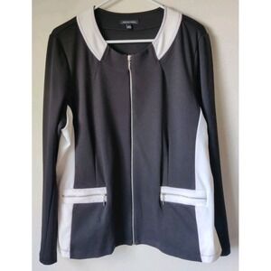 Notations Women's Jacket‎ Black/White Accent Zip Up Round Neck Pockets Size XL